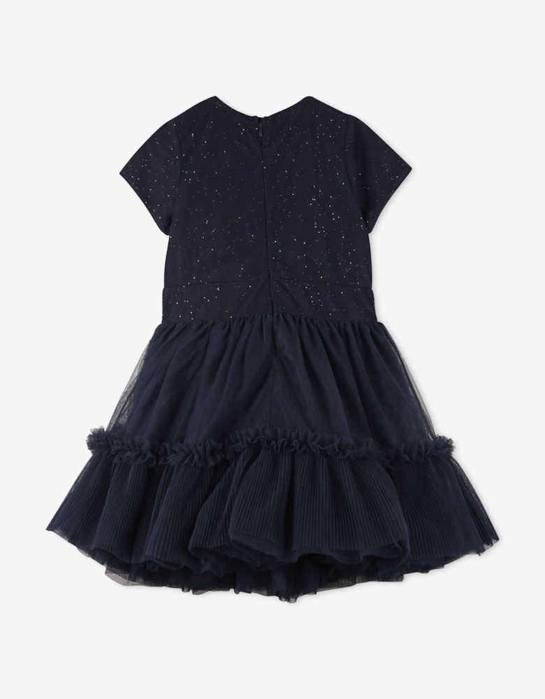Billieblush Girls Velvet and Mesh Sequin Dress in Navy