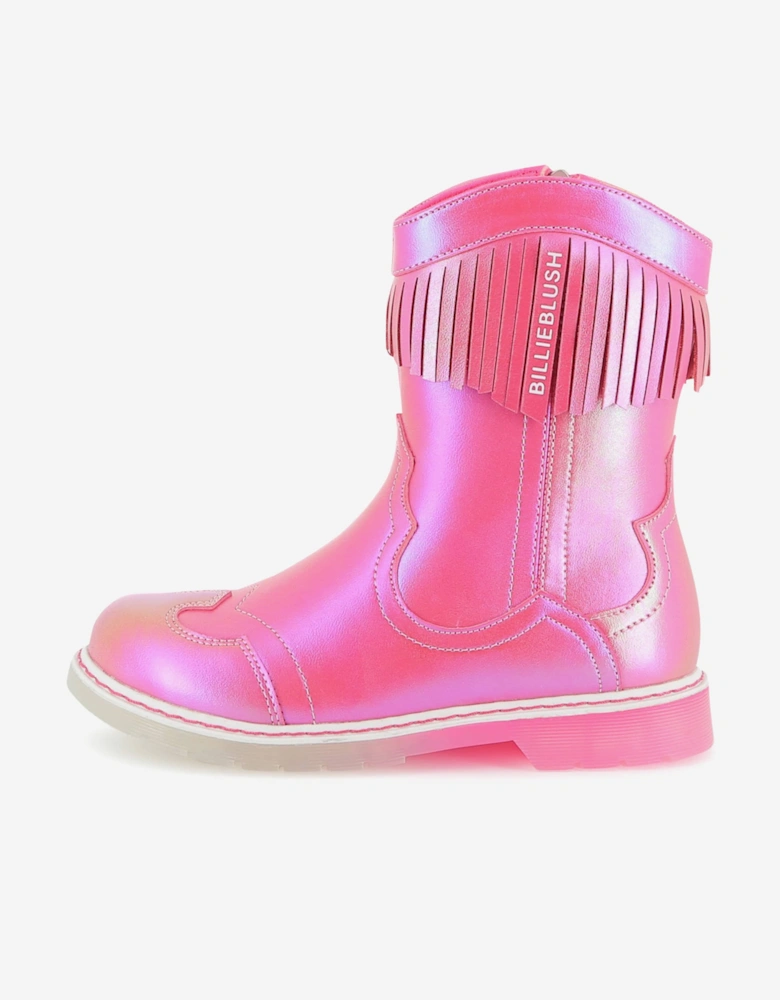 Billieblush Girls Faux Leather Fringed Boots in Pink
