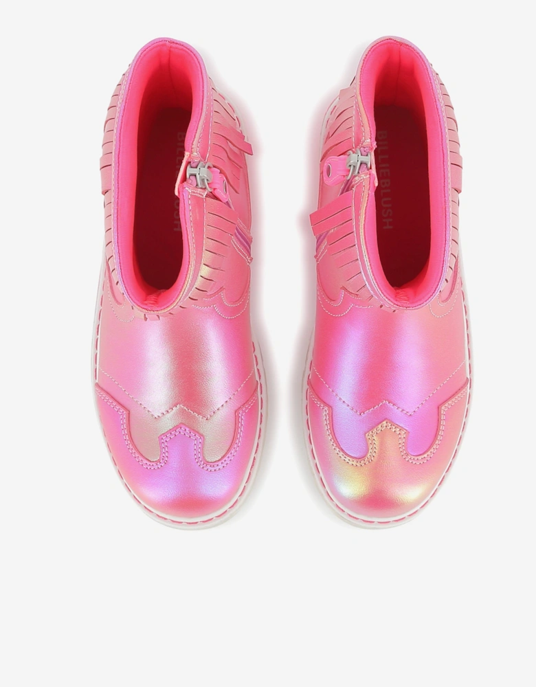 Billieblush Girls Faux Leather Fringed Boots in Pink