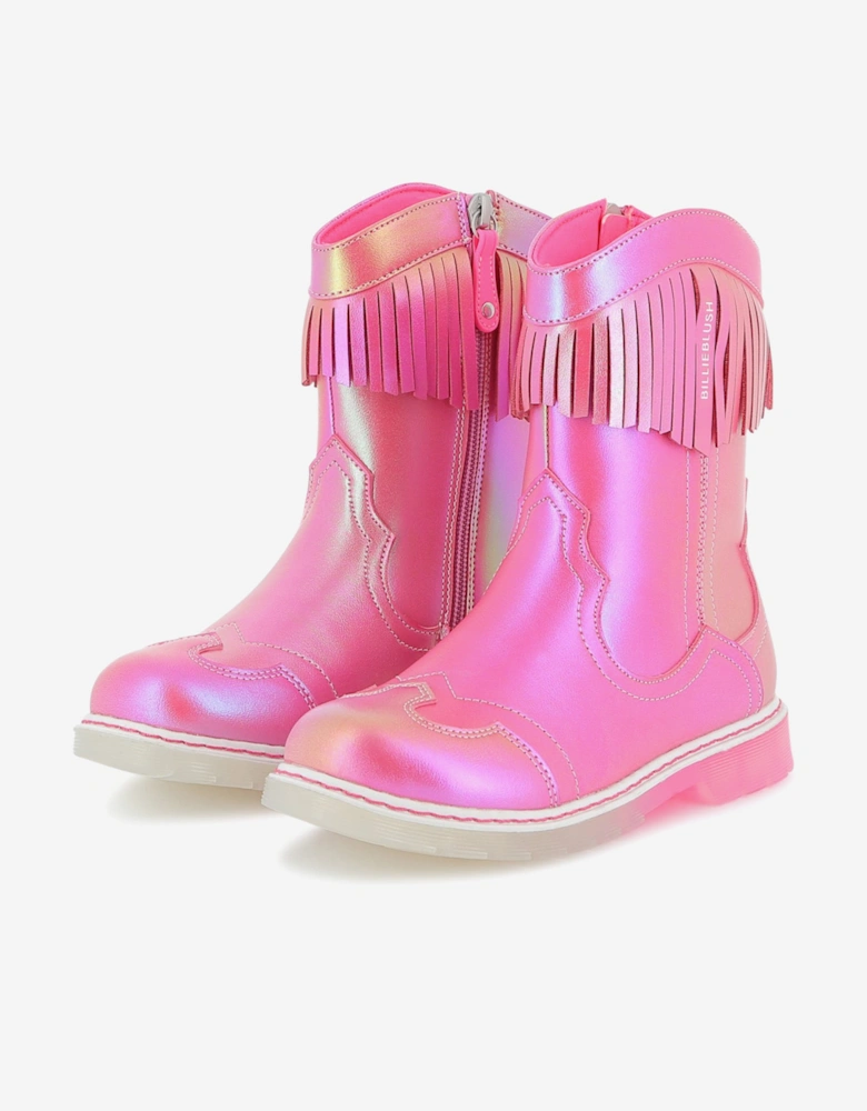 Billieblush Girls Faux Leather Fringed Boots in Pink