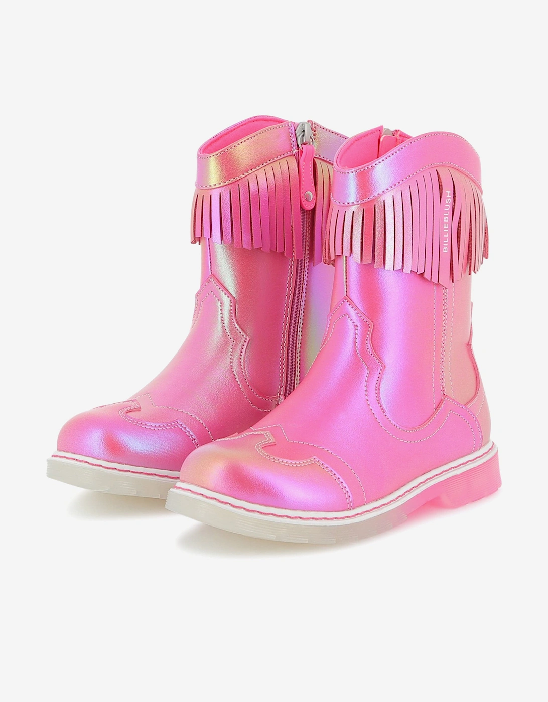 Billieblush Girls Faux Leather Fringed Boots in Pink