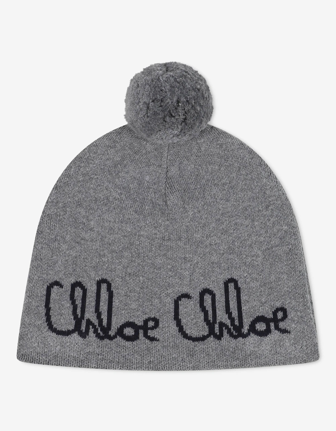 Girls Jacquard Logo Knitted Hat in Grey, 4 of 3