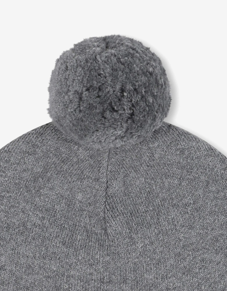 Girls Jacquard Logo Knitted Hat in Grey