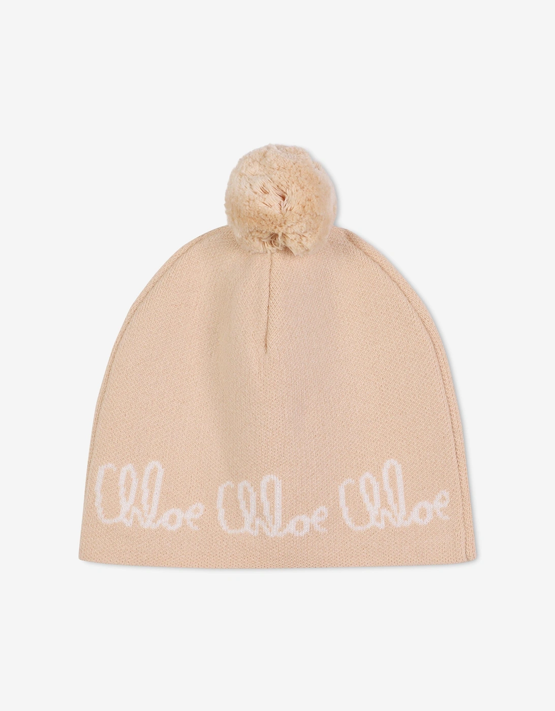 Girls Jacquard Logo Knitted Hat in Beige, 5 of 4