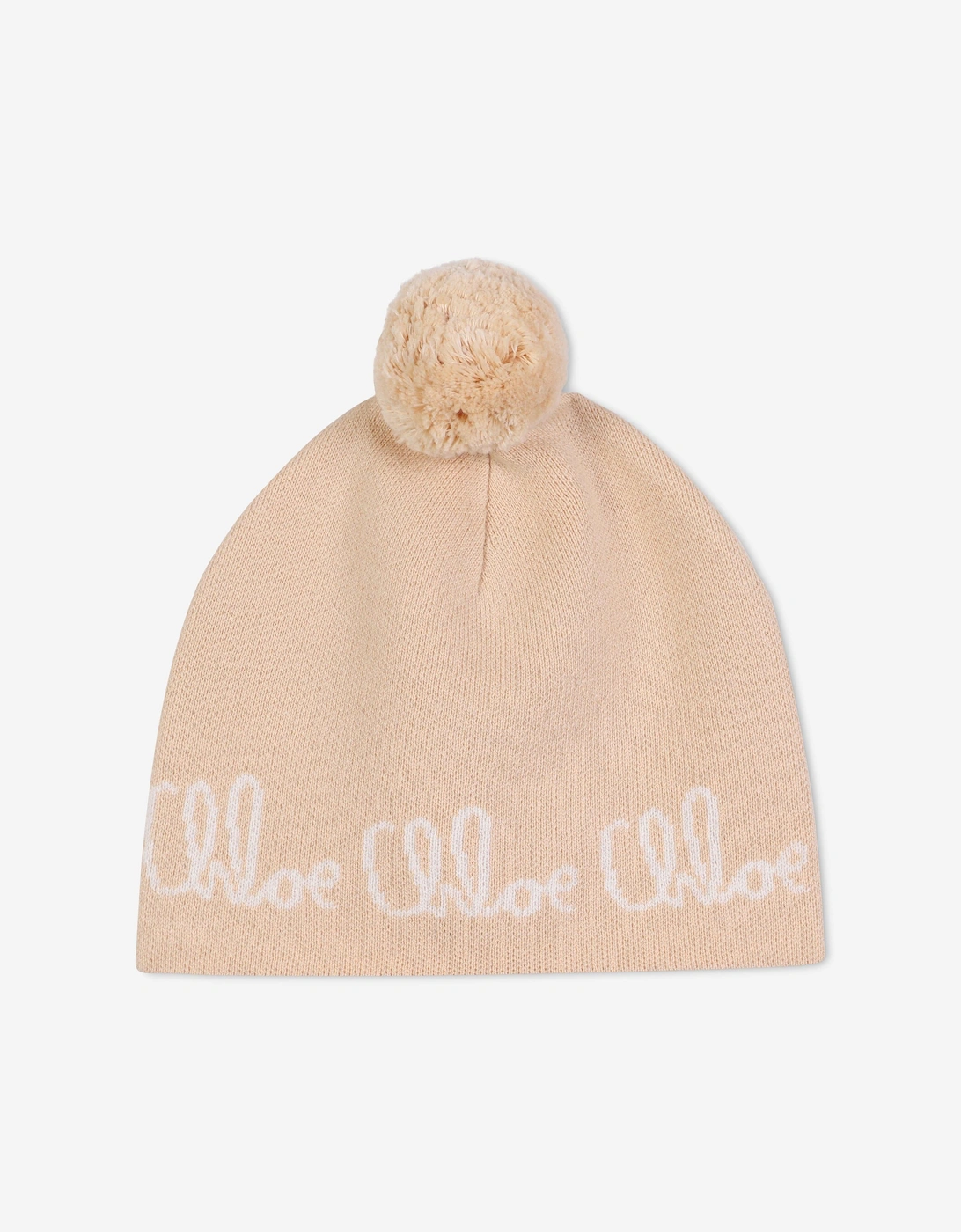 Girls Jacquard Logo Knitted Hat in Beige