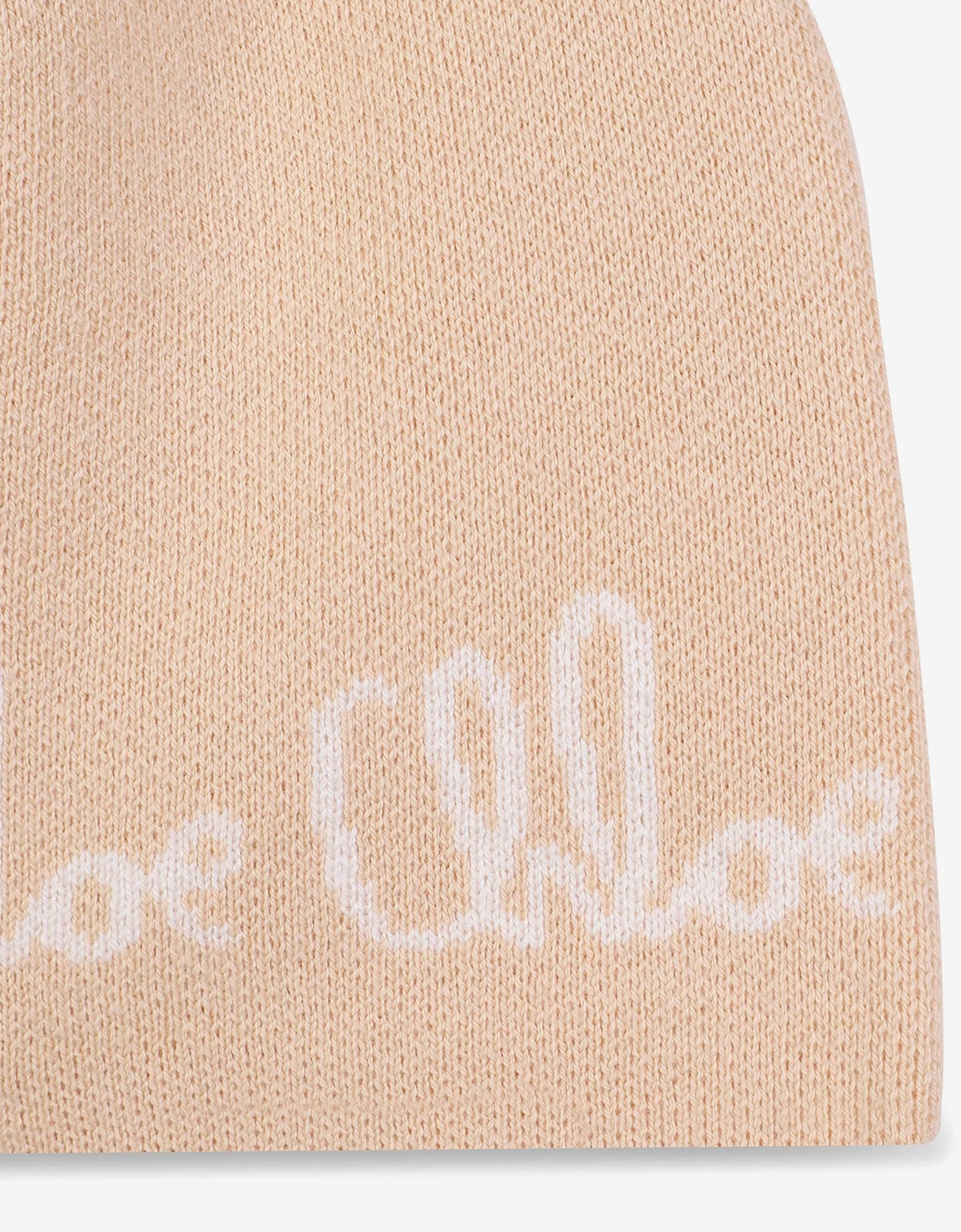 Girls Jacquard Logo Knitted Hat in Beige