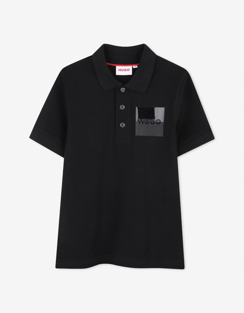Hugo Boys Logo Print Polo Shirt in Black
