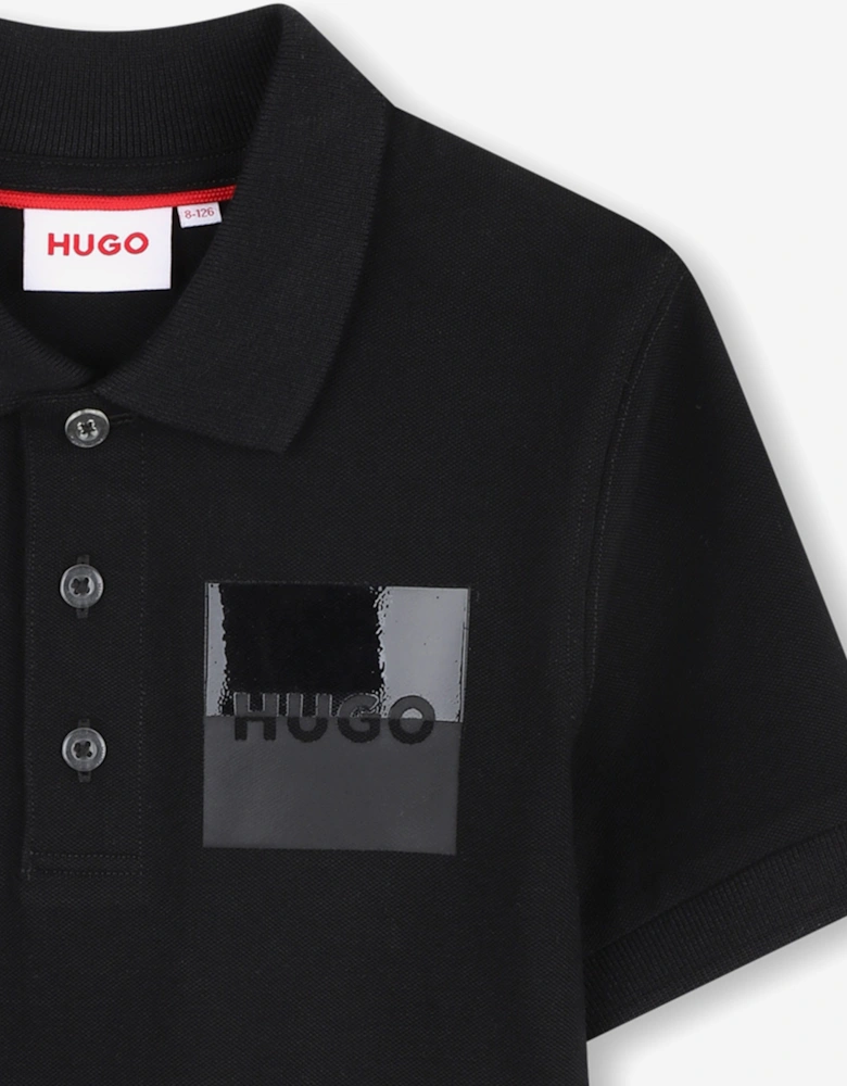Hugo Boys Logo Print Polo Shirt in Black