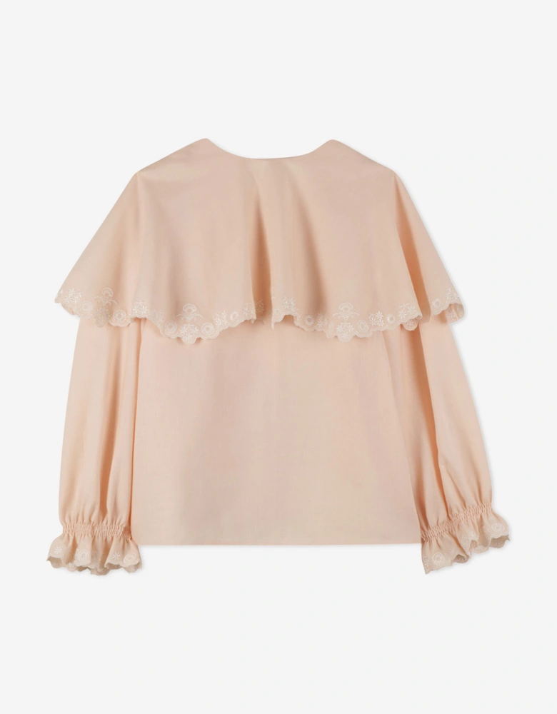 Girls Embroidered Cape Blouse in Pink
