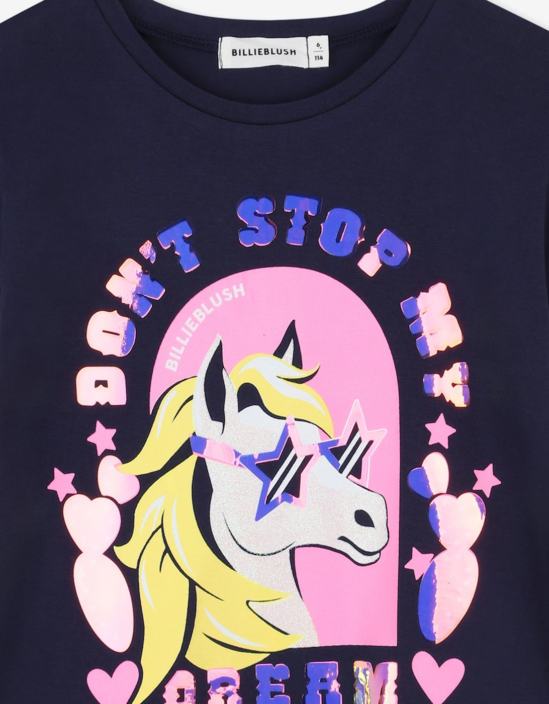 Billieblush Girls Horse Print T-Shirt in Navy