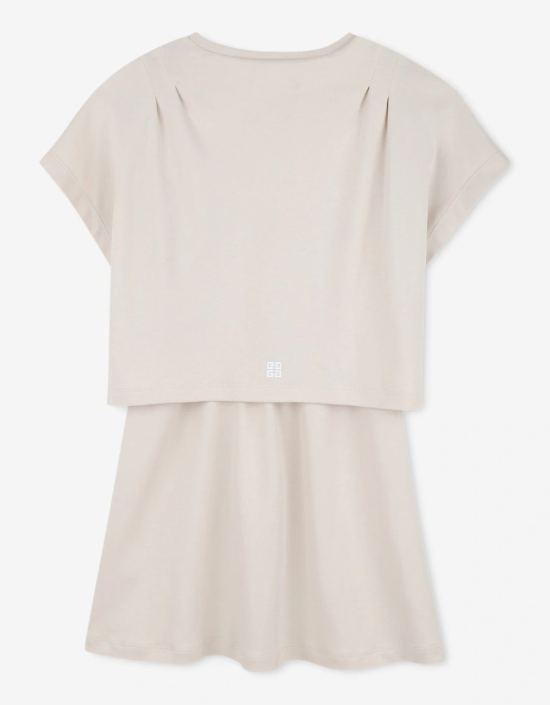 Girls Logo Print Skater Dress in Ivory