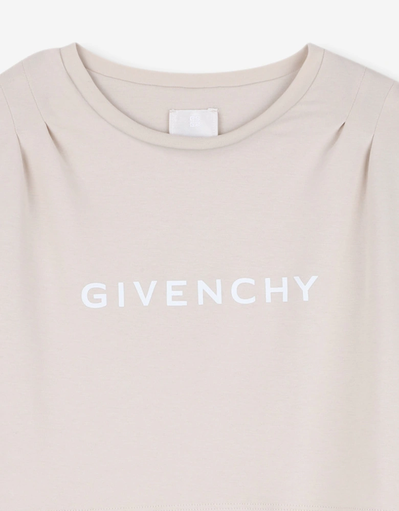 Girls Logo Print Skater Dress in Ivory