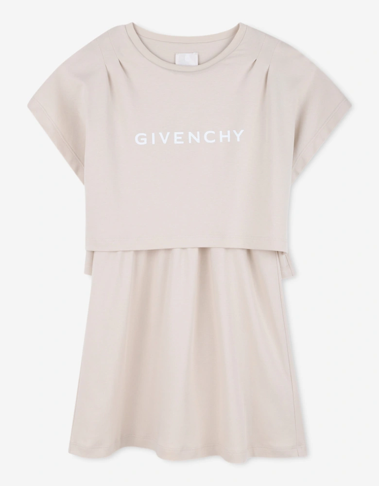 Girls Logo Print Skater Dress in Ivory