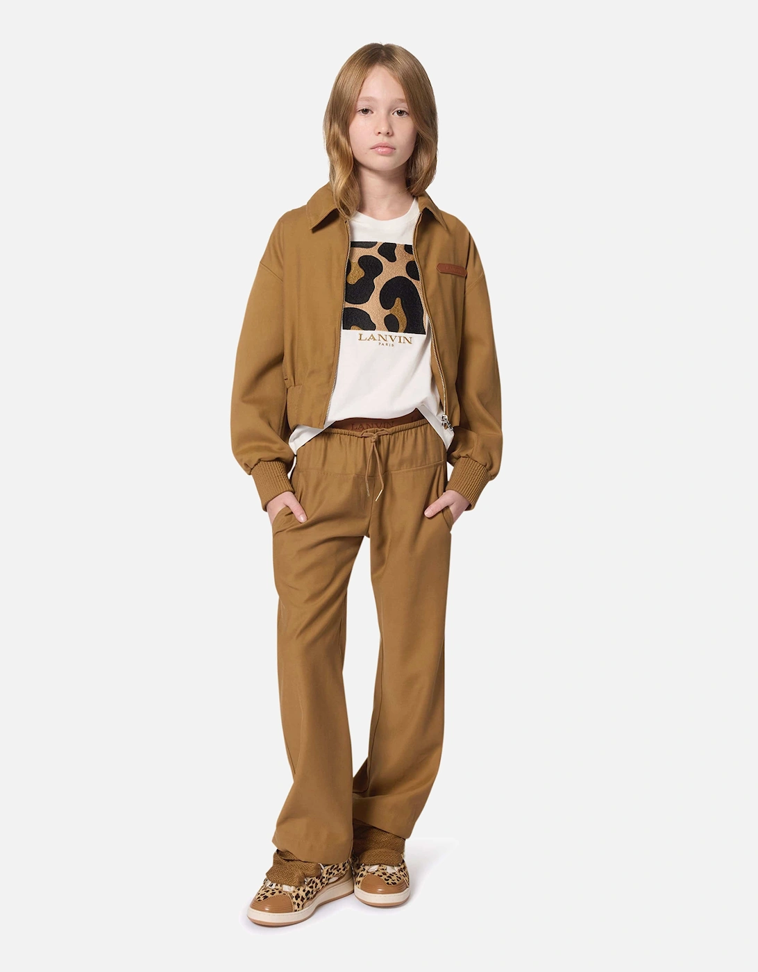 Girls Leopard Square T-Shirt in Ivory