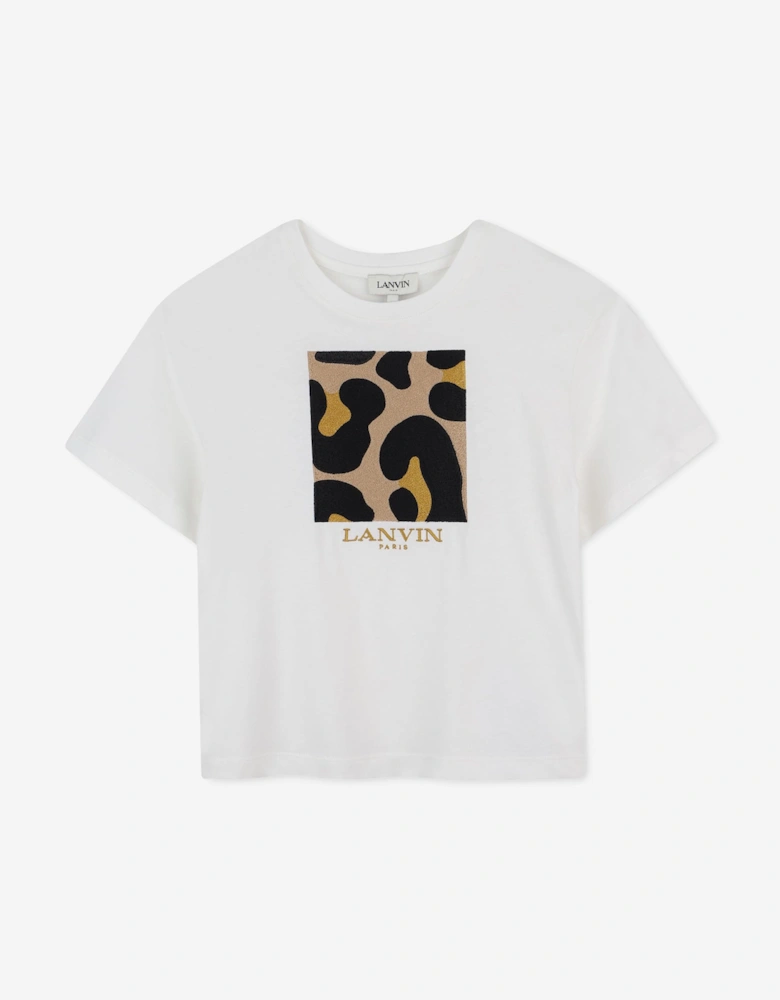 Girls Leopard Square T-Shirt in Ivory