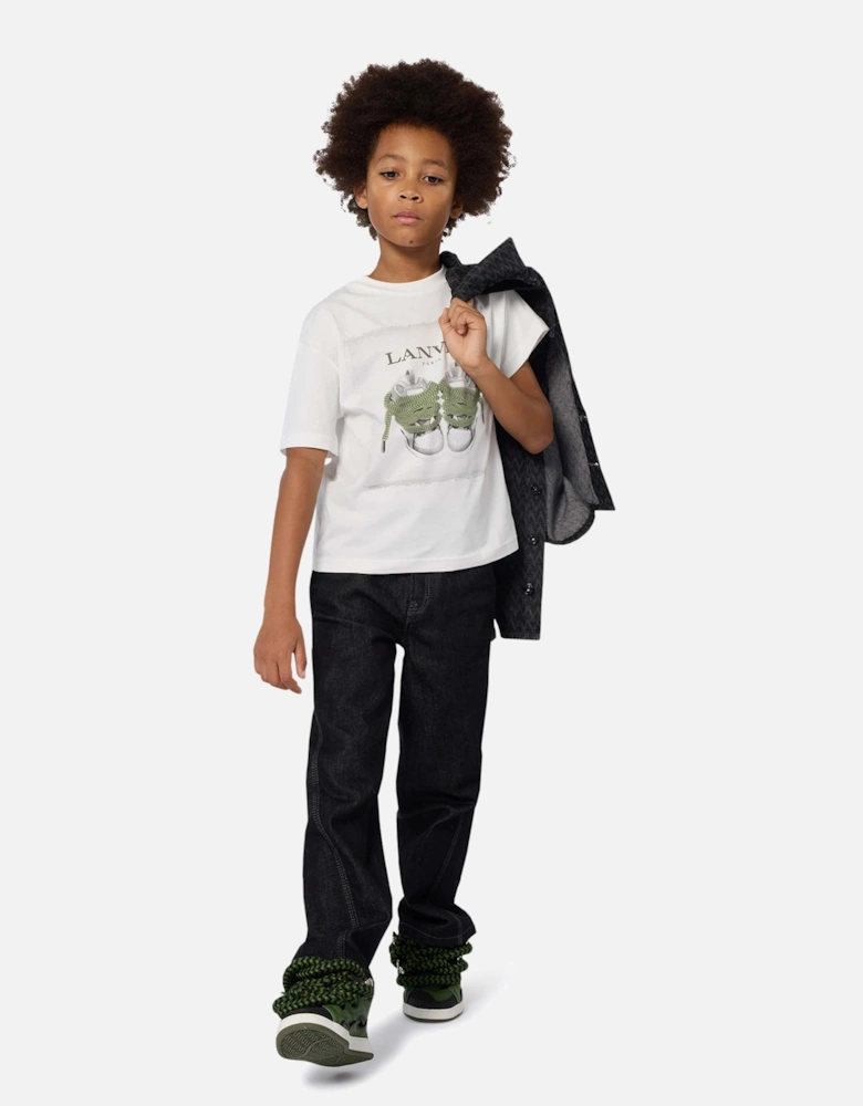 Boys Curb Trainers Print T-Shirt in Ivory
