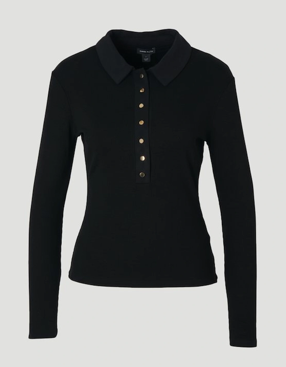 Viscose Rib Jersey Long Sleeve Collared Button Top