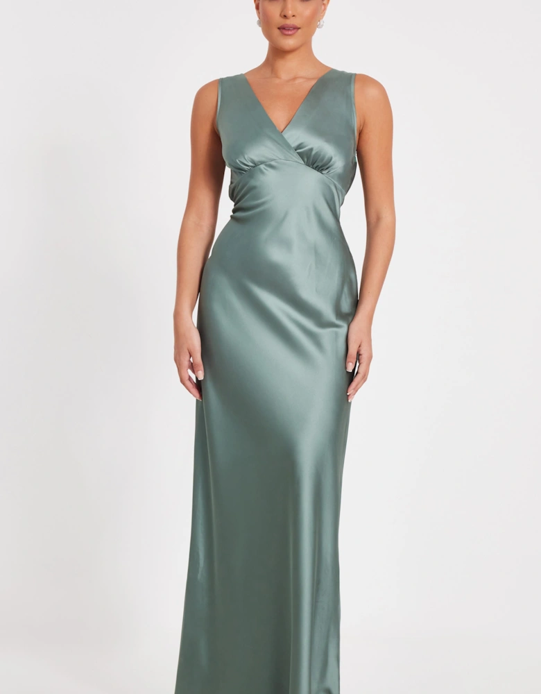 Light Green Satin Cowl Back Maxi Dress