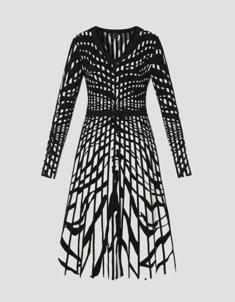 Zebra Jacquard Knit Full Skirted Midi Dress