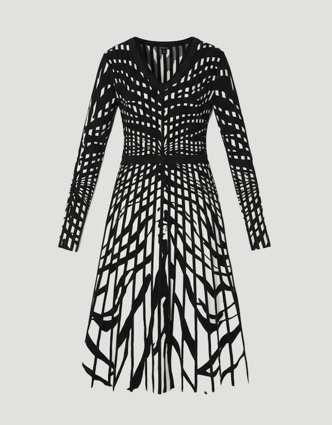 Zebra Jacquard Knit Full Skirted Midi Dress