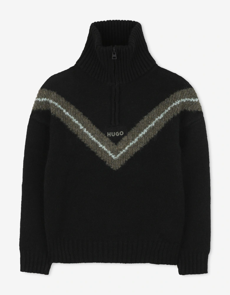 Hugo Boys Knitted Half Zip Jumper in Black
