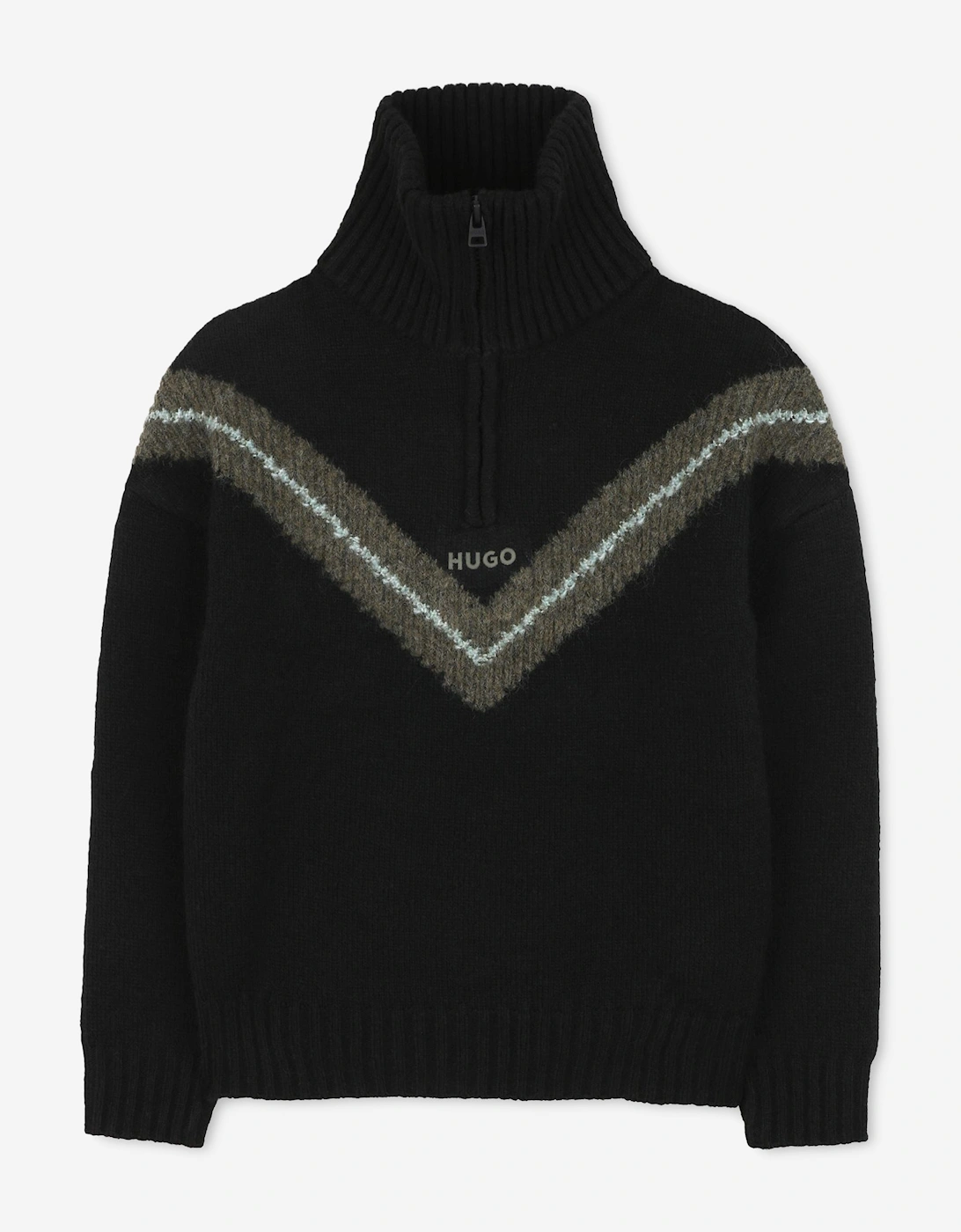 Hugo Boys Knitted Half Zip Jumper in Black, 5 of 4