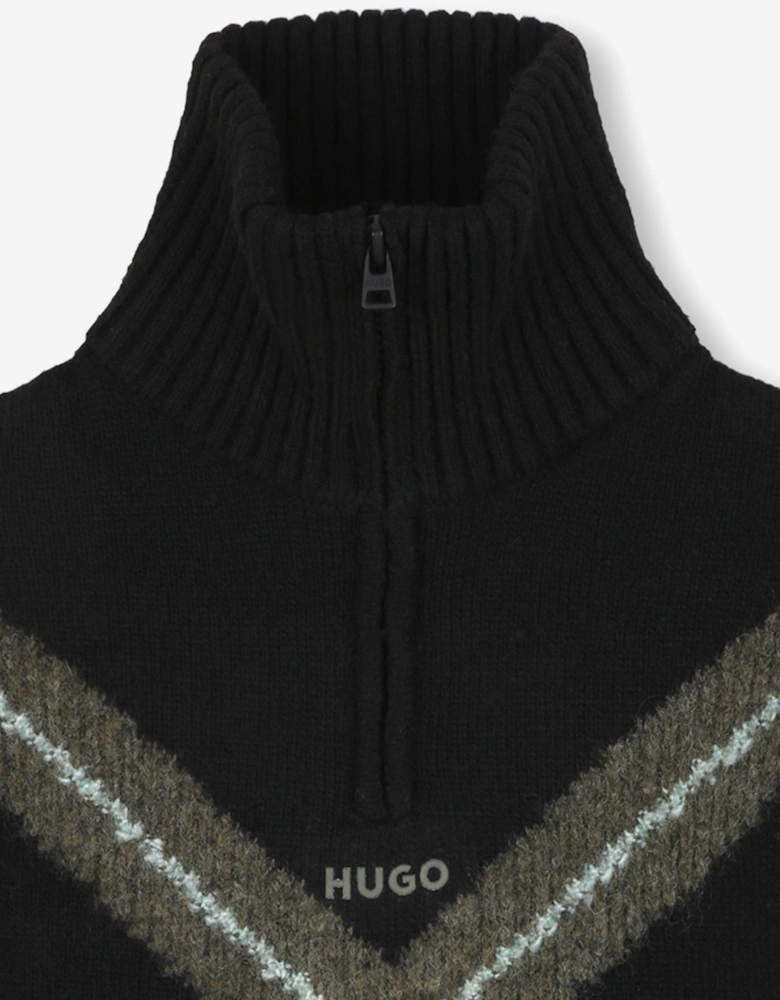 Hugo Boys Knitted Half Zip Jumper in Black
