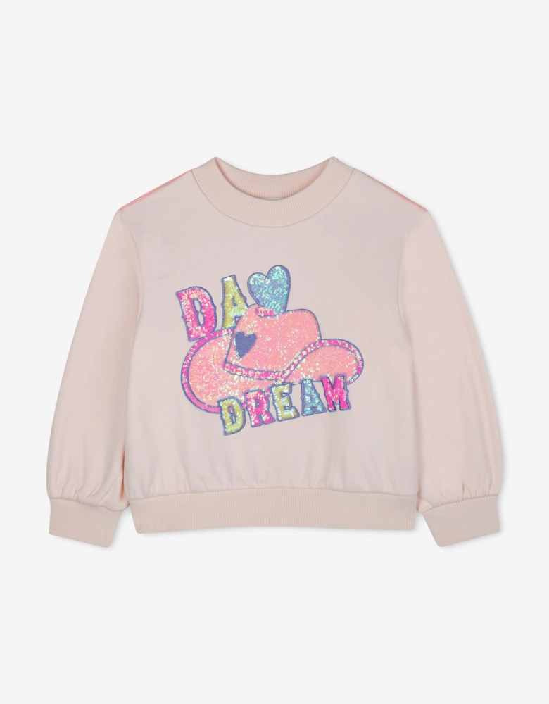 Billieblush Girls Sequin Cowboy Hat Sweatshirt in Pink