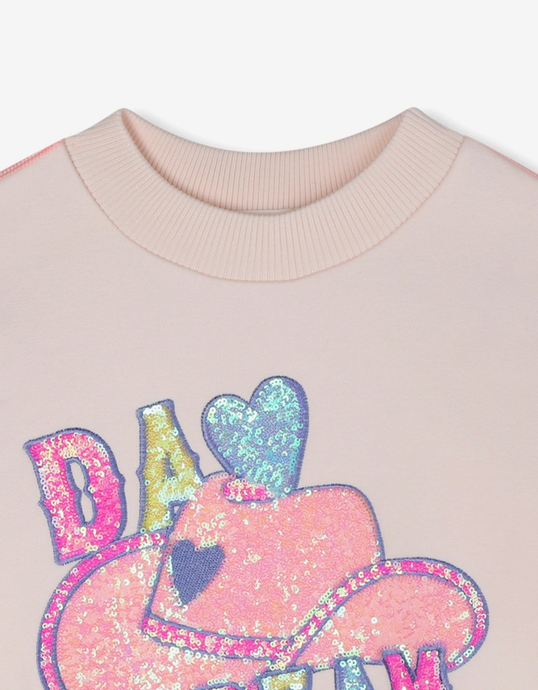 Billieblush Girls Sequin Cowboy Hat Sweatshirt in Pink