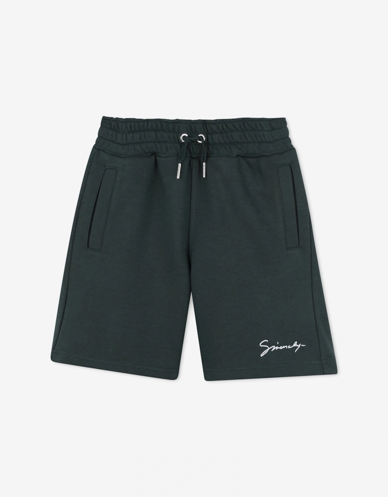 Boys Embroidered Logo Shorts in Green