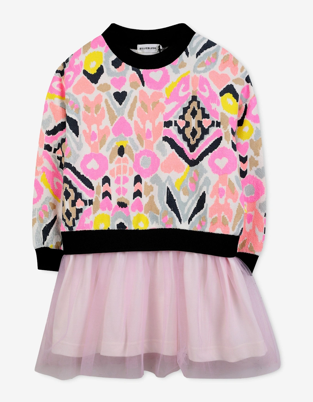 Billieblush Girls Ikat Bi-material Dress in Pink, 5 of 4