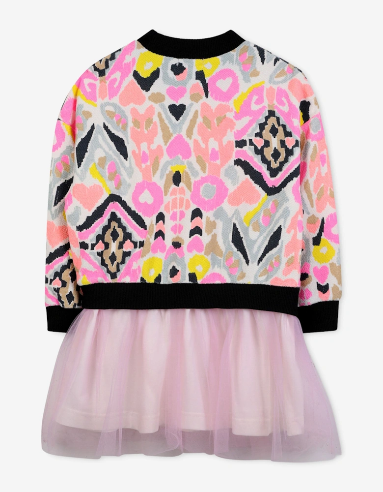 Billieblush Girls Ikat Bi-material Dress in Pink