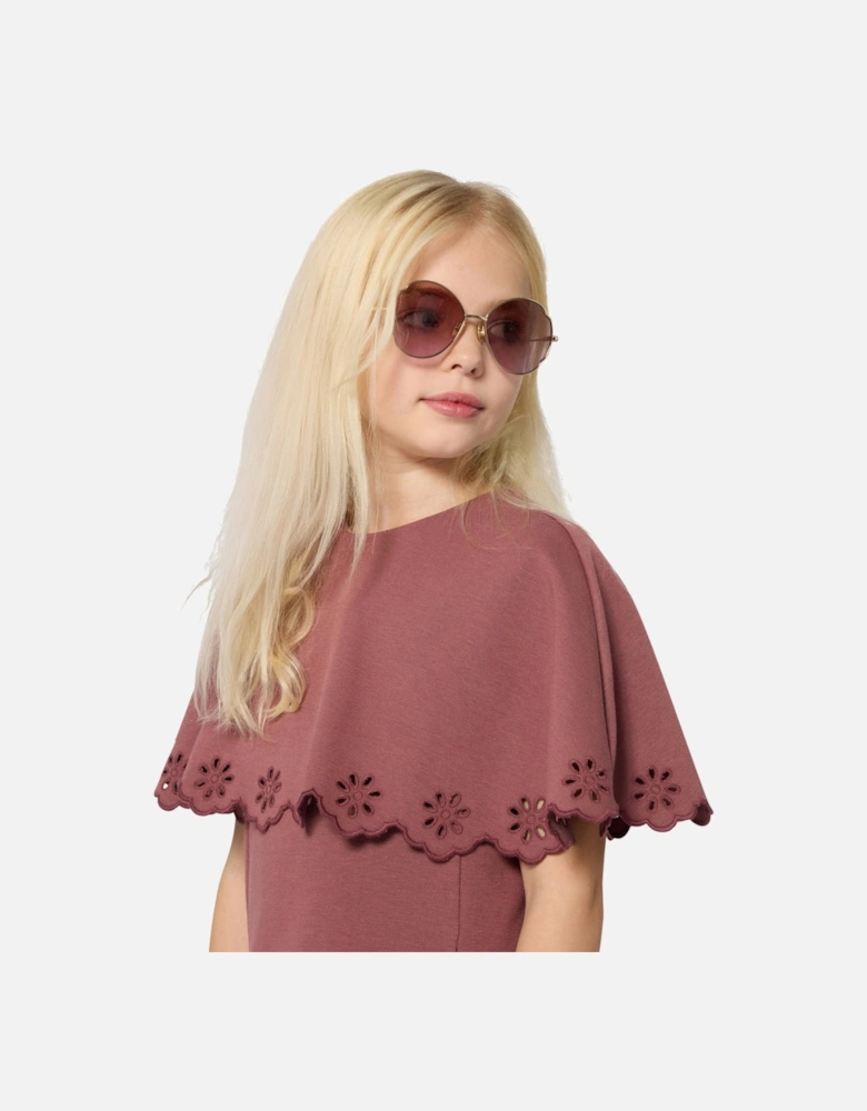 Girls Embroidered Flower Milano Dress in Pink