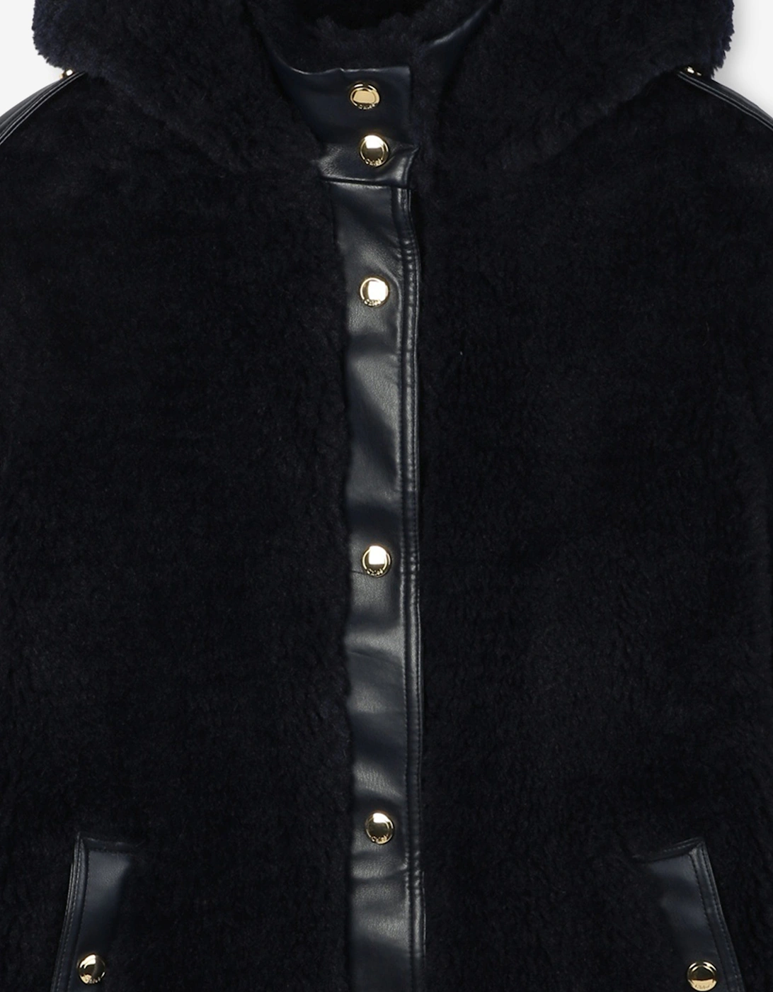 Girls Faux Shearling Hooded Coat in Navy