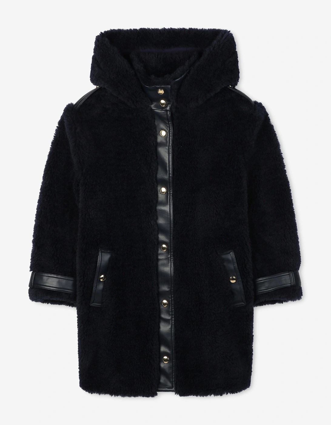 Girls Faux Shearling Hooded Coat in Navy, 5 of 4