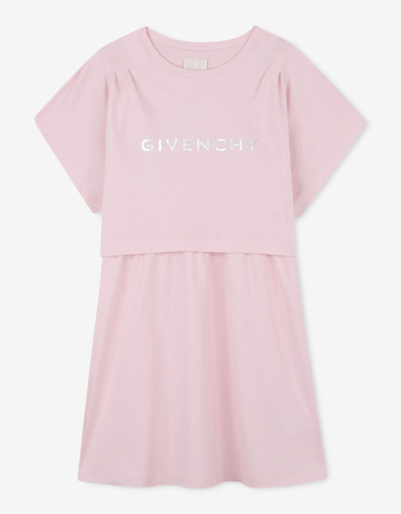 Girls Logo Print Skater Dress in Pink