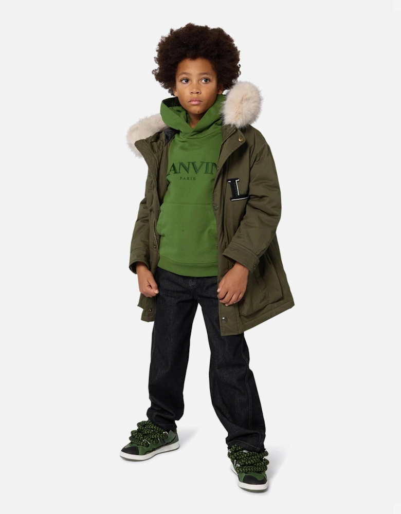 Boys Embroidered Logo Hoodie in Green