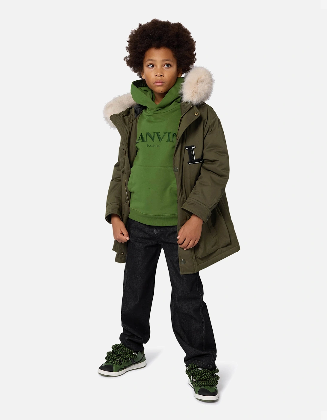 Boys Embroidered Logo Hoodie in Green