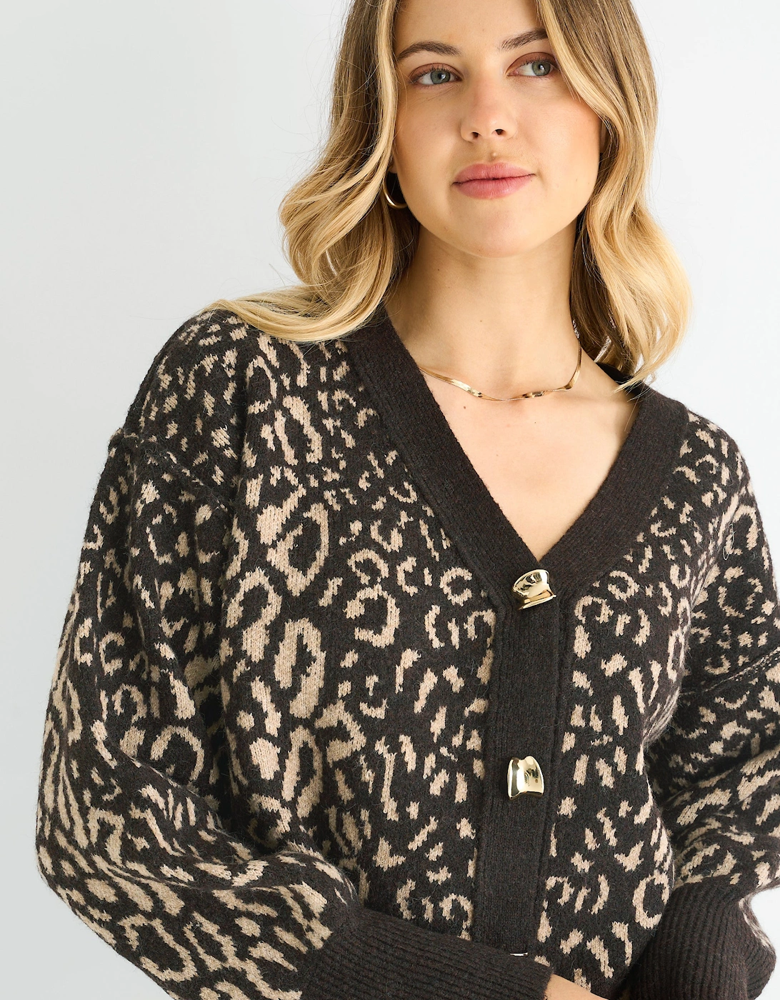 Chocolate Animal Print Wool Mix Cardigan Look Jumper