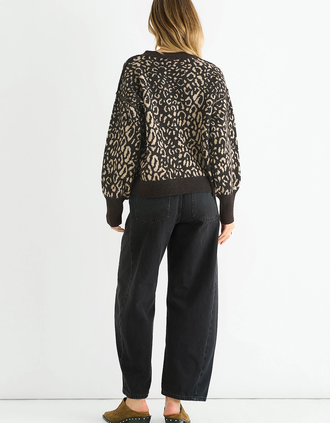 Chocolate Animal Print Wool Mix Cardigan Look Jumper