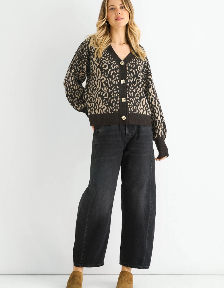 Chocolate Animal Print Wool Mix Cardigan Look Jumper