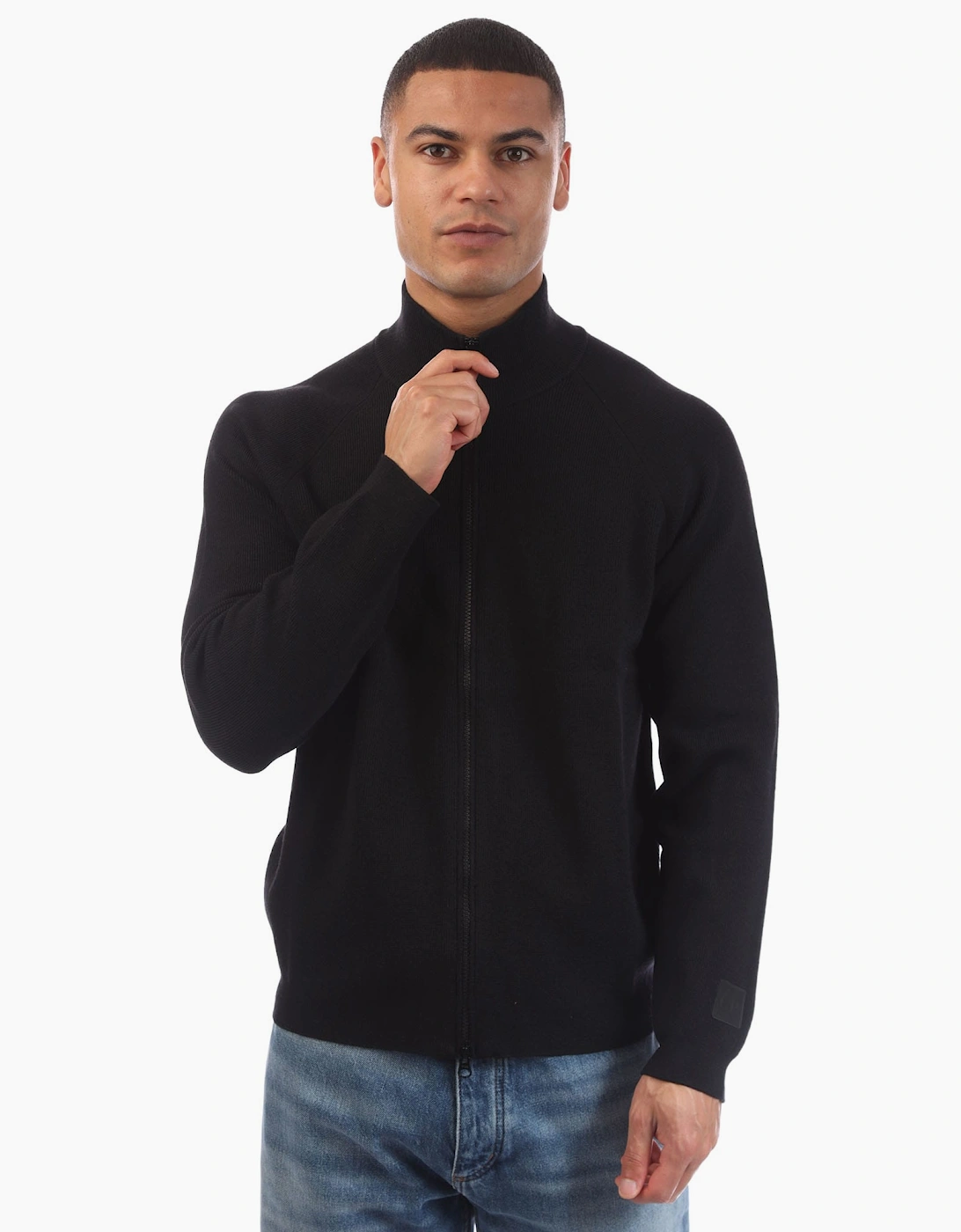 CP Company Men's Extrafine Merino Wool Full Zip Sweater - Black - Size: 42