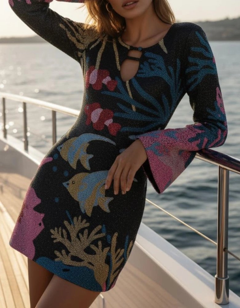 Palazzo Beaded Black Mini Dress