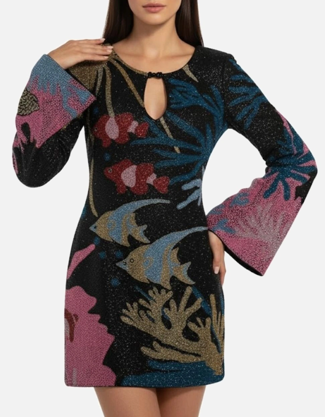 Palazzo Beaded Black Mini Dress