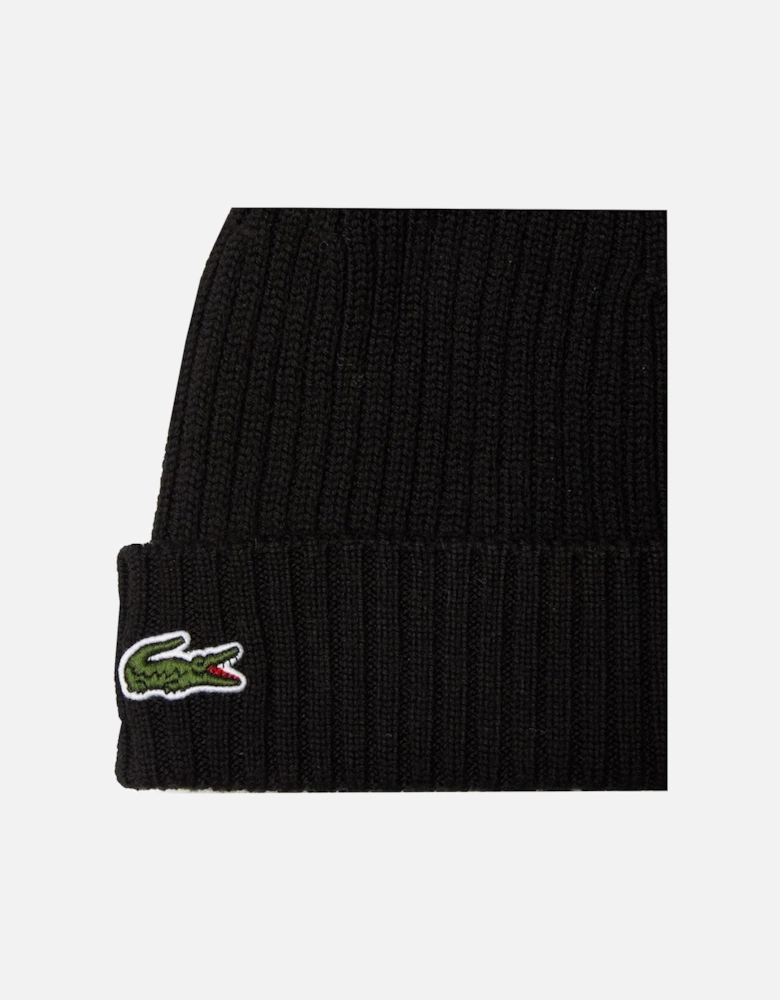 Rib-Knit Brushed Wool Beanie Black