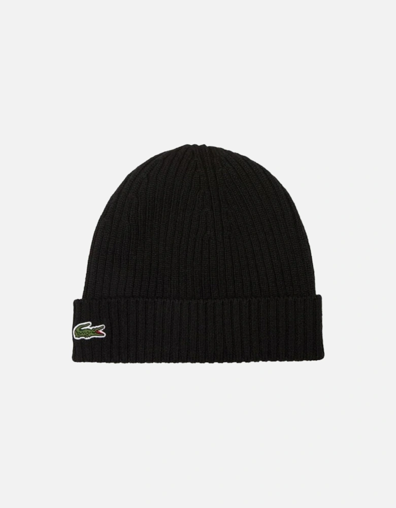Rib-Knit Brushed Wool Beanie Black