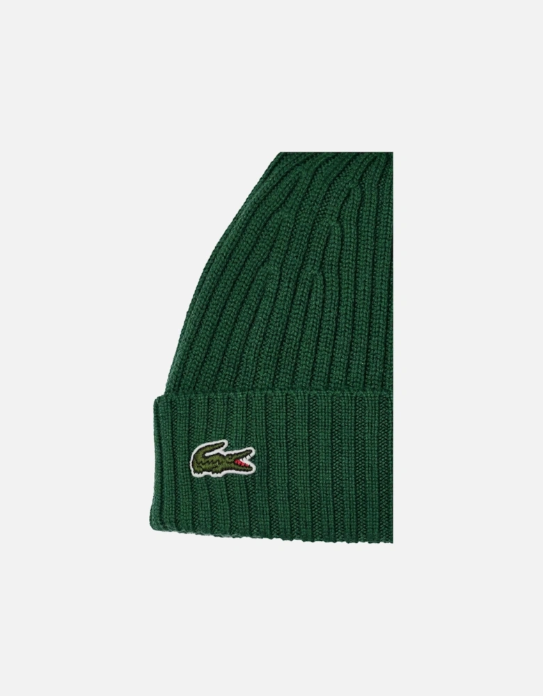 Rib-Knit Brushed Wool Beanie Pine Green