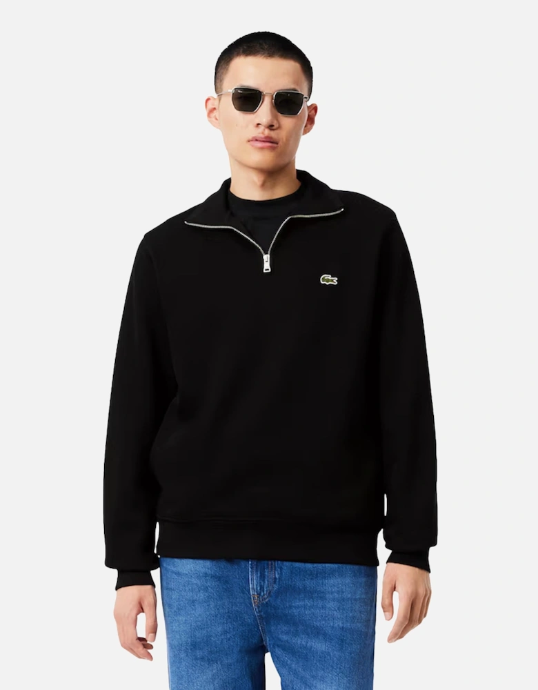 Zip-Up High Neck Interlock Sweatshirt Black