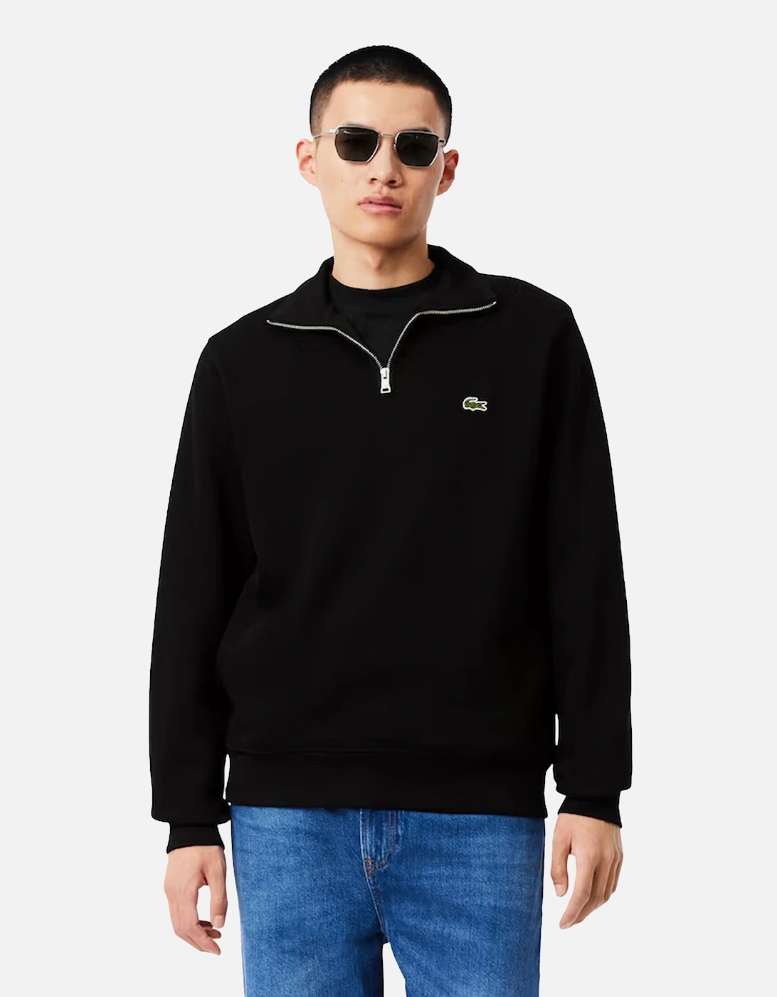 Zip-Up High Neck Interlock Sweatshirt Black