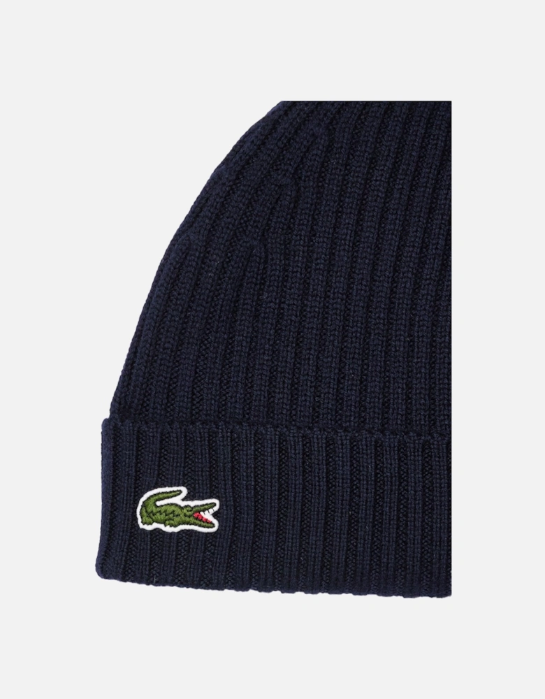 Rib-Knit Brushed Wool Beanie Navy